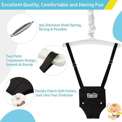 FUNLIO Baby Jumper with Stand for 6-24 Months, Toddler Jumper for Indoor/Outdoor Play, Infant for Baby Girl/Boy, with Adjustable Chain, Easy to Assemble & Store (with Stand) - Black