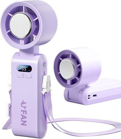 Handheld Fan, Portable Handheld Fan with Ice Function, mini personal fan, Turbo Powerful Rechargeable Fans,1-199 Speed, Foldable, for Women Men Outdoor Indoor travel essentials(Purple)
