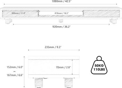 Fenge Dual Monitor Stand, 42.5inch Long Monitor Stands Riser for 2 Monitors, Glass Sliding Door with Storage Organizer Stand for Desk, 2 Tier Desk Shelf for Laptop, Pc, Printer, Computer, TV