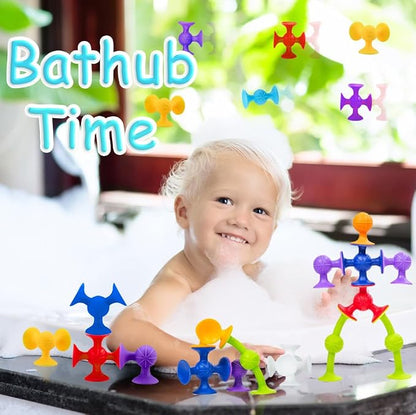 68 Piece Suction Cup Toys Bath Toys, Construction Set Silicone Building Blocks Stocking Stuffers DIY Blocks Sucker Toy Bathtub Toys, Sensory Toy for Toddlers 3-8 Year Old Boys Girls