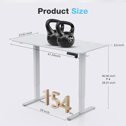 Sweetcrispy Electric Standing Desk, 48 x 24in Adjustable Height Electric Stand up Desk Standing Computer Desk Home Office Desk Ergonomic Workstation with 3 Memory Controller, White