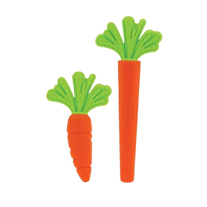 Nuby Silicone Carrot Tube Teether and Messaging Infant Teether - (2-Pack) Baby Teething Toy - 3+ Months