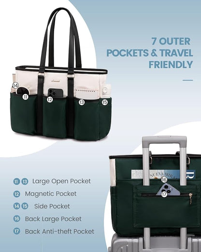 LOVEVOOK 17 Inch Laptop Tote Bag for Women Work, Teacher Tote Bag Nurse Bag, Large Purse Handbag With Trolley Sleeve & Large Cup Holder