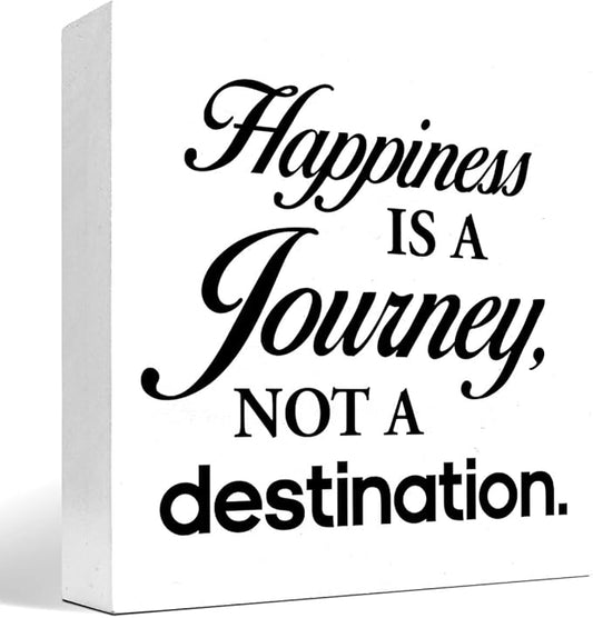 Motivational Wood Box Sign Desk Decor,Happiness is a Journey not a Destination Wood Plaque Signs,Rustic Wooden Block Sign Decor for Home Office Shelf Table Decoration C1081