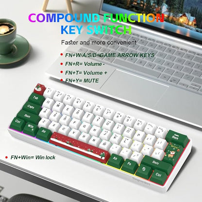 Snpurdiri 60% Wired Gaming Keyboard, RGB 61-Key (Red Green White) | Backlit Small Ultra-Compact 60 Percent Gaming Keyboard for PC/Mac Gamer, Typist, Travel, Easy to Carry on Business Trip