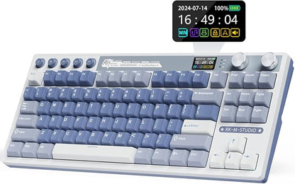 RK ROYAL KLUDGE M87 Wireless Gaming Keyboard with Screen & Dual Knobs, Blue | Bluetooth/2.4G/Wired, Hot Swappable Cream Switches, 5-Layer Noise Dampening Gasket Structure,Compact 75% Size for PC/WIN/Mac