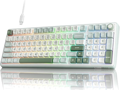 RK ROYAL KLUDGE R98 Pro Wired Mechanical Keyboard, RGB PC Gaming Keyboard with Number Pad and Volume Knob, Gasket Mount, MDA Profile PBT Keycaps, for Win/Mac, Hot Swappable Linear Cream Switch