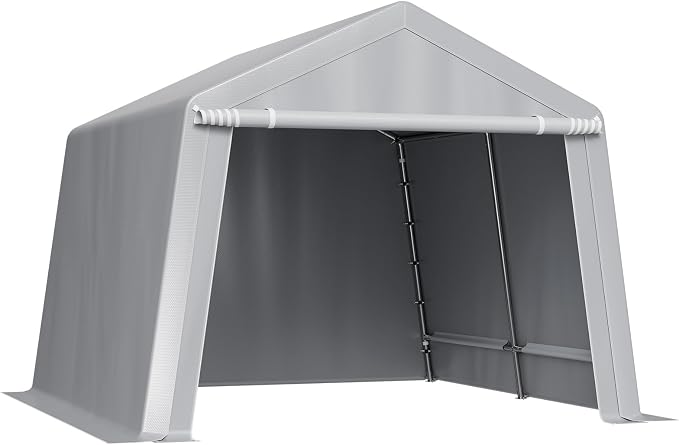 VEVOR Outdoor Storage Shed, 10 x 10 ft Portable Storage Tent with Roll-up Door & Vents, Waterproof Canopy Shed Shelter, Heavy Duty Frame, Patio Garage Carport for Motorcycle, Lawn Mower, Bike, Grey