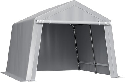 VEVOR Outdoor Storage Shed, 10 x 10 ft Portable Storage Tent with Roll-up Door & Vents, Waterproof Canopy Shed Shelter, Heavy Duty Frame, Patio Garage Carport for Motorcycle, Lawn Mower, Bike, Grey
