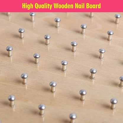 Wooden Geoboard with Pattern Cards & Rubber Bands, Montessori STEM Educational Toy for Kids 3-5 5-8 Years Old, Brain Teaser Puzzle Game for Geometry Learning and Creative Shapes