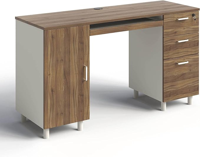 Modern Design By Crafts & comfort Venice Computer Desk - Office Desk with 3 Drawers & CPU Storage Cabinet - Laptop Workstation with Keyboard Tray & Cable Hole - Home & Office Supplies -Cass/White