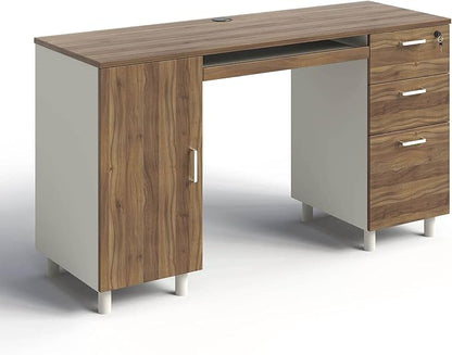 Modern Design By Crafts & comfort Venice Computer Desk - Office Desk with 3 Drawers & CPU Storage Cabinet - Laptop Workstation with Keyboard Tray & Cable Hole - Home & Office Supplies -Cass/White