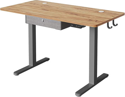 FEZIBO Standing Desk with Drawer, 48 x 24 Inches Adjustable Height Electric Stand up Desk with Storage, Sit Stand Home Office Desk, Light Rustic/Grey Frame