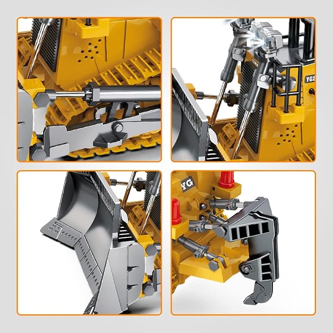 Dwi Dowellin Rc Bulldozer Toys for Boys,Construction Remote Control Bulldozer with Metal bulldozing Shovel Lights/Sounds for Kids Boys