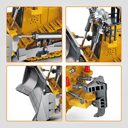 Dwi Dowellin Rc Bulldozer Toys for Boys,Construction Remote Control Bulldozer with Metal bulldozing Shovel Lights/Sounds for Kids Boys