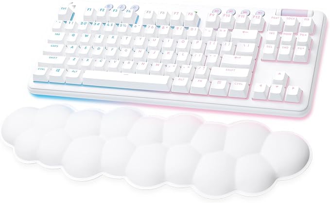 Logitech G715 Wireless Mechanical Gaming Keyboard with LIGHTSYNC RGB, Lightspeed, Tactile Switches (GX Brown), and Keyboard Palm Rest, PC/Mac Compatible - White Mist