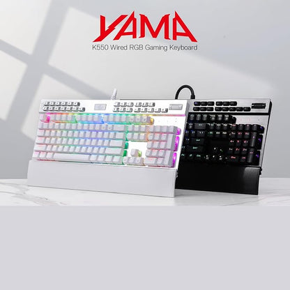 Redragon K550 RGB Gaming Keyboard, 104 Keys + 12 Macro G Keys Wired Mechanical Keyboard w/Aluminum Top Plate, Custom Clicky Purple Switch, Extra USB Port & Wrist Rest