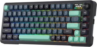 Redragon K724 PRO Wireless 81-Key Gasket Gaming Keyboard, TFT Screen & Knob | Easy-Control LED Info Display, 0-Delay Tri-Mode, Cushioned 5-Layer Noise Dampening for Creamy Thocky Sound, Compact 80% Size