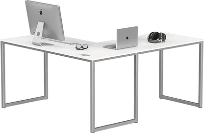 SHW Mission 55 x 60 L-Shape Home Office Computer Desk, White | Reversible Desktop Design