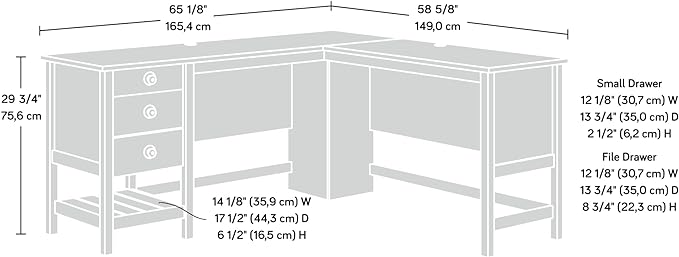 Sauder Cottage Road L-Desk, L: 65.12" x W: 58.66" x H: 29.76", Rustic Cedar finish