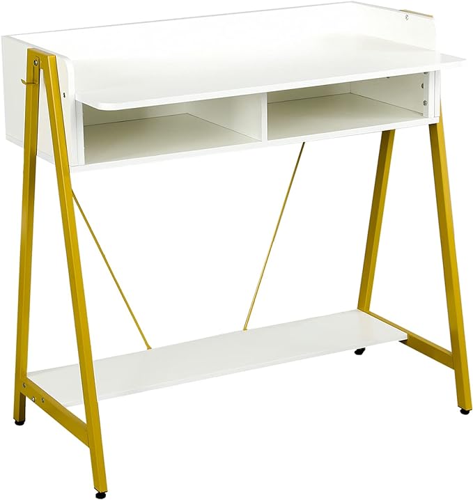 TEAMIX Small White Desk with Drawer and Shelf, Wood Computer Desk for Laptop PC, Gaming Desk with Hooks Vanity Makeup Desk for Girls Home Office Desk