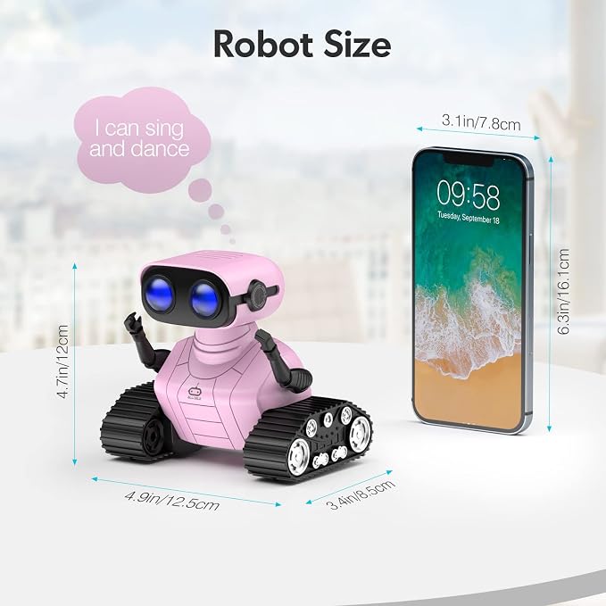 ALLCELE Girls Robot Toy, Rechargeable RC Robot for Kids, Remote Control Toy with Music and LED Eyes, Gift for Children Age 3 Years and Up - Pink