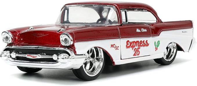 Jada Toys Holiday Rides 1:32 1941 Ford Pickup & 1957 Chevy Bel-Air Die-cast Car with 1.65” Santa Claus & Mrs. Santa Claus Figure, Toys for Kids and Adults