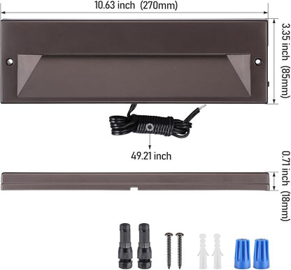 LEONLITE 6-Pack 10.6 Inch 5CCT Low Voltage LED Step Lights, Surface Mount | 12–24V AC/DC, 6W, Ultra-Slim Landscape Stair Lights, IP65, Outdoor Lighting for Decks Hardscapes, Aluminum, Oil Rubbed Bronze