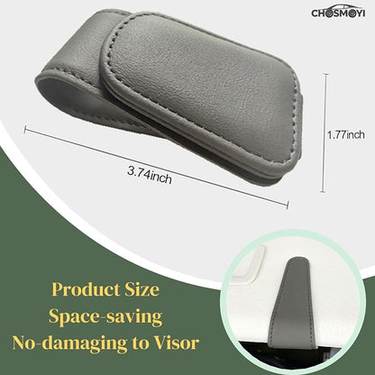 CHOSMOYI Magnetic Leather Sunglass Holder for Car, Sunglasses Clip for Car Visor, Auto Interior Accessories Universal for Different Size Eyeglasses (Grey)