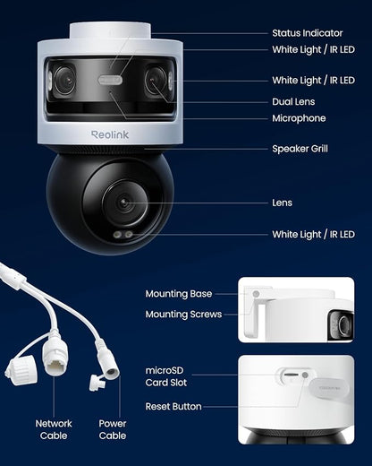 REOLINK OMVI 3i PoE Triple-Lens PoE Security Camera with Auto Tracking | 10MP 180° Panoramic & 4K PT, AI Video Search, 24/7 Recording, Perimeter Protection, Color & IR Night Vision, Smart Detection