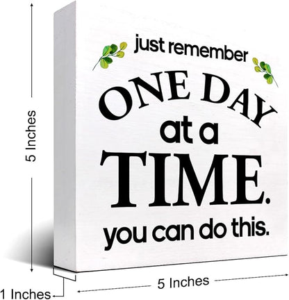 Just Remember One Day at a Time You can Do This Wood Block Sign Desk Decor,Motivational Reminder Wooden Box Plaque Sign Desk Decor for Home Office Workplace Shelf Table Decorations