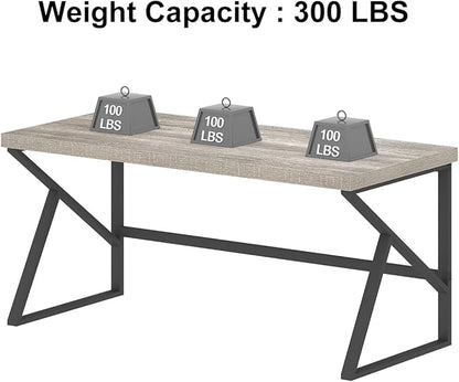 HSH Large Computer Desk, Industrial Metal Wood Gray Home Office Desk, Modern Long Work Study Writing Gaming Table, Student Simple PC Laptop Desk for Bedroom Living Room, Light Grey Oak, 60 Inch