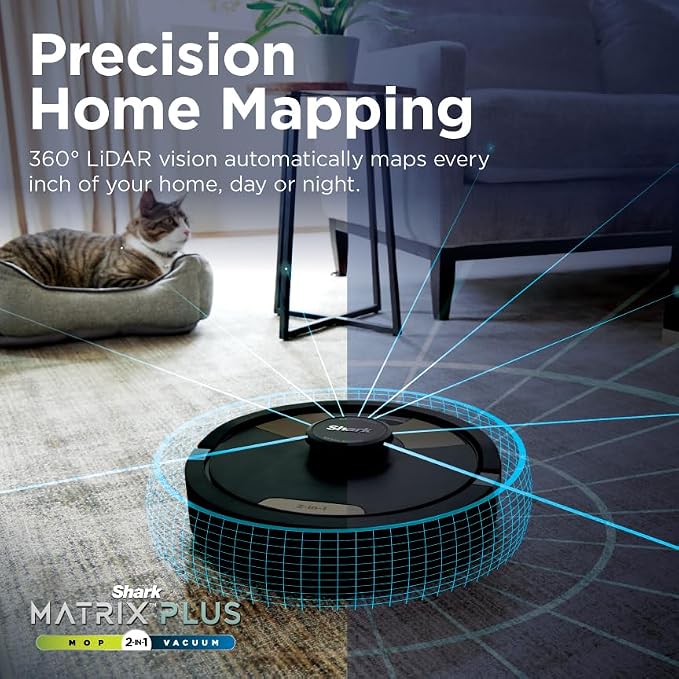 Shark Matrix Plus 2in1 Robot Vacuum & Mop with Sonic Mopping, Matrix Clean, Home Mapping, HEPA Bagless Self Empty Base, CleanEdge, for Pet Hair, WiFi, Black/Brass, AV2620WA