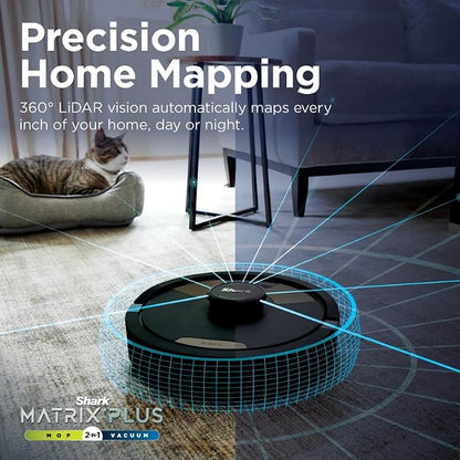 Shark Matrix Plus 2in1 Robot Vacuum & Mop with Sonic Mopping, Matrix Clean, Home Mapping, HEPA Bagless Self Empty Base, CleanEdge, for Pet Hair, WiFi, Black/Brass, AV2620WA