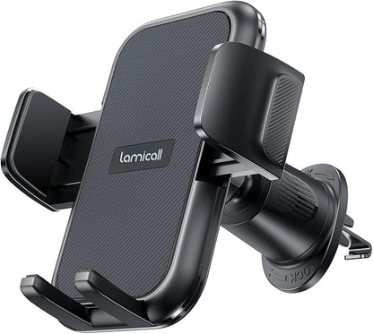 Lamicall 2026 Wider Clamp & Metal Hook Car Phone Holder Vent [Thick Cases Friendly] Phone Holders for Your Car Camera Mounts Automobile Hands Free Cradle Air Vent for iPhone 17 16 15 Pro Max Dark Grey