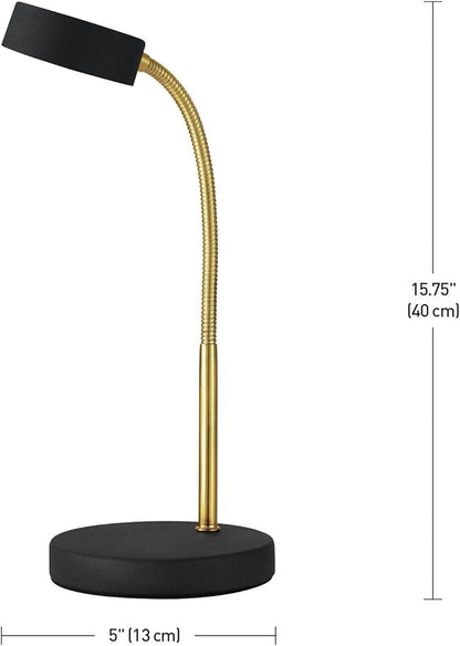 Globe Electric 30061 Desk Lamp, Gold Gooseneck, Matte Black Finish, 5W Energy Star Integrated LED, 250 Lumens 30061, 15.45", Black & Gold