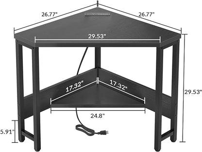 armocity Corner Desk Small Desk with Outlets Corner Table for Small Space, Corner Computer Desk with USB Ports Triangle Desk with Storage for Home Office, Workstation, Living Room, Bedroom, Black