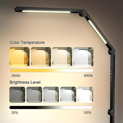 LED Desk Lamp with Clamp Flexible 3 Sections Swing Arm 2 Light Sources Desk Light, 4 Color Modes & 5 Brightness, Eye Caring Led Table Light with Memory Function for Table Lamps for Office