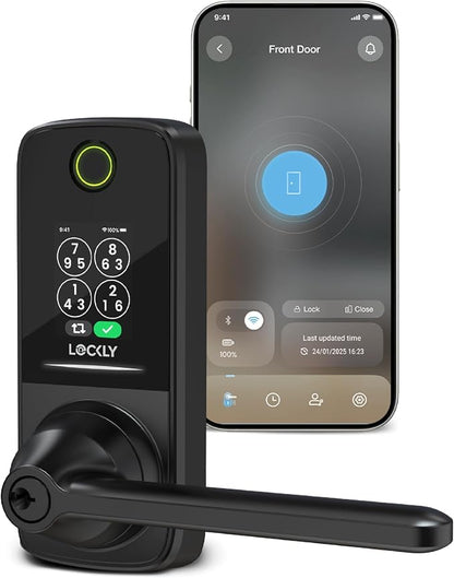 Lockly Secure Pro Smart Lock with Handle - Biometric Fingerprint & Patented Anti-Peep PIN Genie Keypad, Built-in Wi-Fi Keyless Entry Door Lock, App Remote Control, Works with Alexa & Google Assistant