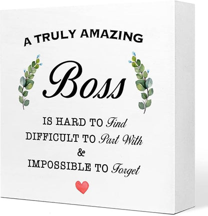 A Truly Amazing Boss is Hard to Find Wooden Sign Desk Decor,Inspirational Wood Block Sign Desk Decorations for Home Office Desk Shelf Table Decor,Best Boss Mentor Gifts
