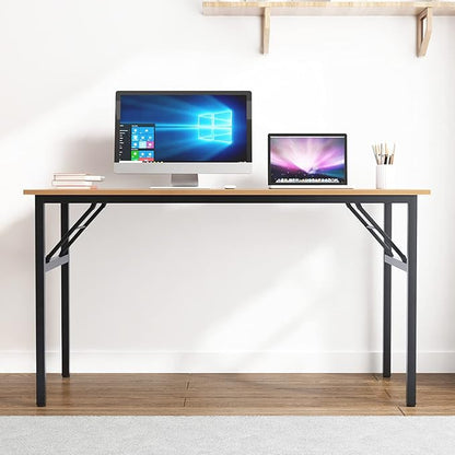 SogesGame Computer Desk,55 Inch Modern Simple Style Folding Tables,Home Office Writing Desk, Space Saving Foldable Table, No Install Needed, Retro Black