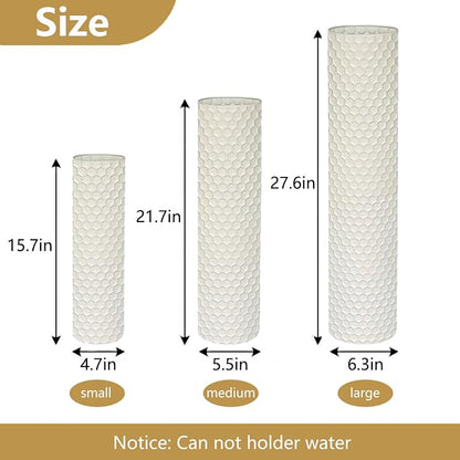 White Tall Floor Vase - Set of 3 Large Metal Decorative Vases for Living Room, 27.6in Long Modern Minimalist Big Cylinder Standing Rustic Boho Corner Decor for Farmhouse Entryway Pampas Grass