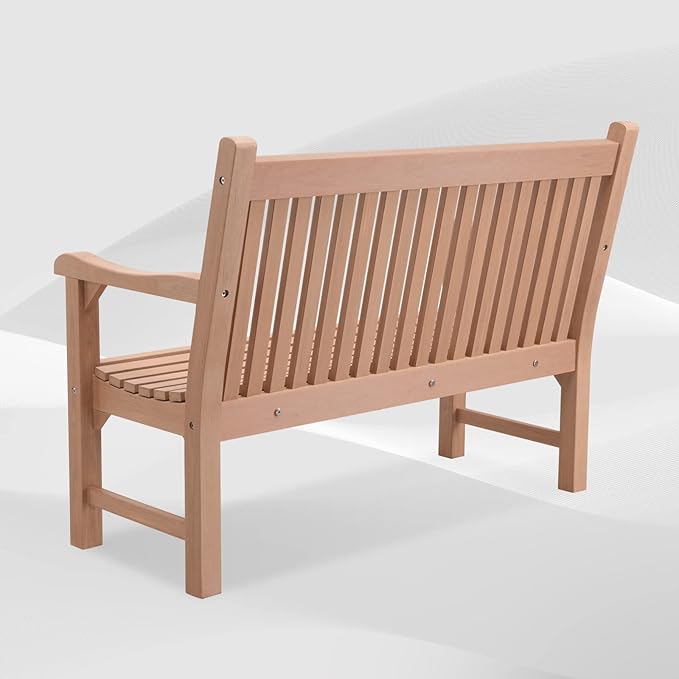 Psilvam 2-Person Poly Lumber Outdoor Bench with 700 Lbs Weight Capacity – Weatherproof Garden Seating for, Balcony Porch & Park, All-Weather Fade-Resistant Patio Furniture (Teak Color)