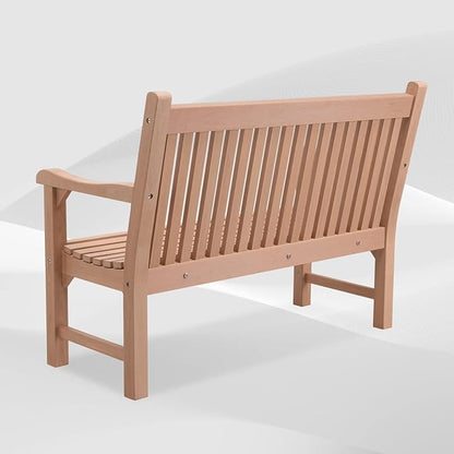 Psilvam 2-Person Poly Lumber Outdoor Bench with 700 Lbs Weight Capacity – Weatherproof Garden Seating for, Balcony Porch & Park, All-Weather Fade-Resistant Patio Furniture (Teak Color)