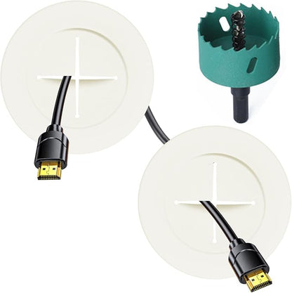 TV Wire Hider Kit for Wall Mount TV, in Wall Cable Management Kit, Includes 2 Pass Throughs and Hole Saw Drill Attachment for Easy Install（Off-White）