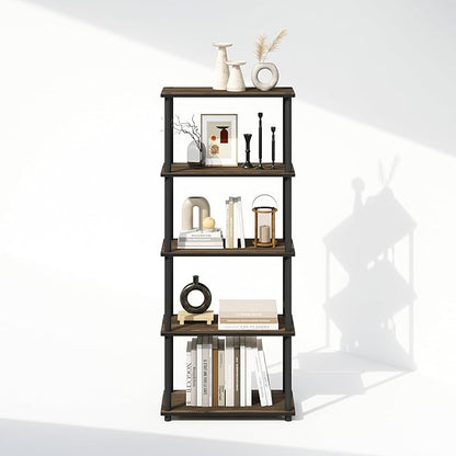 Furinno Turn-N-Tube 5-Tier Multipurpose Compact Display Rack, Shelving Unit, Bookcase, Columbia Walnut/Black