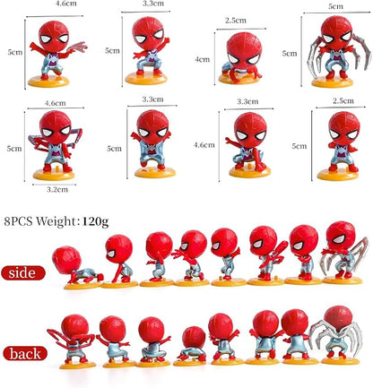 8Pcs Spider Figure Set, Cartoon Figures Christmas ‌Decoration‌, Collectible Figurines Gift for Anime Fans