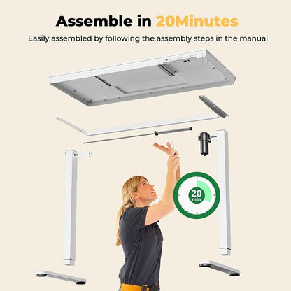 40" Electric Stand up Desk with Drawer, Height Adjustable | Sit Stand Home Office Desk with Storage, One-Piece Tabletop with USB Charging Ports, Quick Assembly Computer Desk on Wheels
