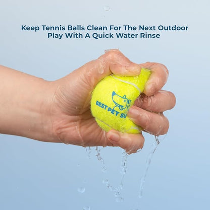 Best Pet Supplies Interactive Squeaky Dog Chew Toy, Ideal Dog Toys for Chewers, Small, Medium & Large Dogs, and Fetch Lovers - Tennis (Yellow), Large (Pack of 4)