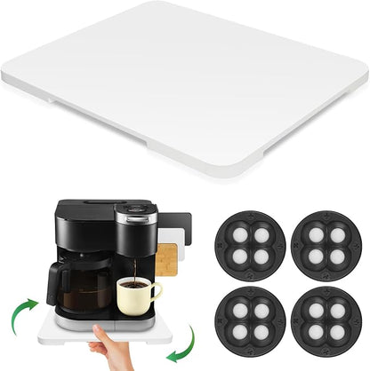 360°Rolling Tray Bamboo Kitchen Appliance Slider for Coffee Maker Pot | Countertops Sliding Tray Mat for Kitchen Appliances Easily Move Under The Cabinet White 11.6×13.9